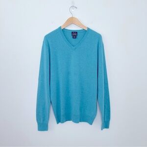 Jos A Bank Traveler Performance Tailored Fit Cashmere V-Neck Sweater Retro Blue